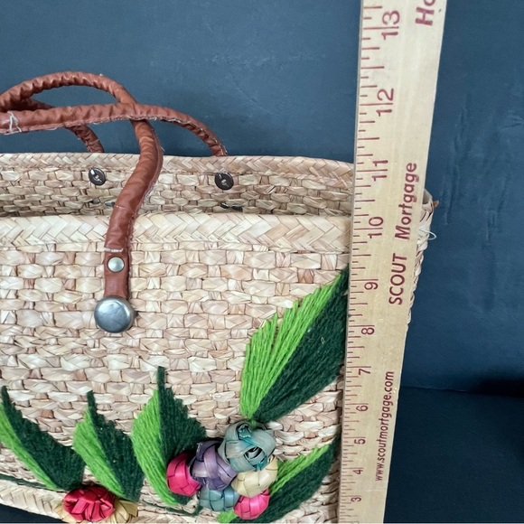 Vintage Rattan Large Beach Bag Woven Utility Grocery Reusable Book Bag Travel - Picture 9 of 10